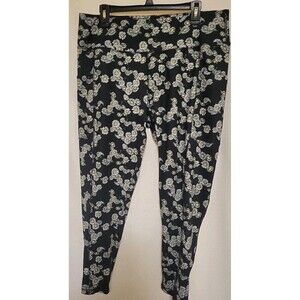 Cato Active Live Well Pull On Leggings Black/Yellow Flowers Yoga Workout Size XL